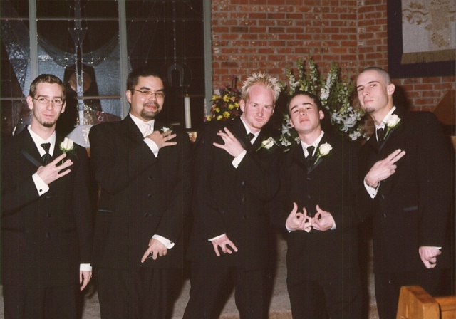 Throwin our signs before the wedding